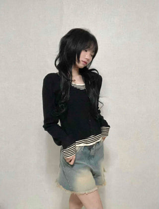 Striped Layered Cardigan T-shirt
