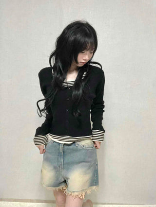 Striped Layered Cardigan T-shirt
