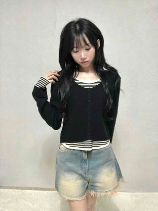 Striped Layered Cardigan T-shirt