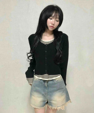 Striped Layered Cardigan T-shirt