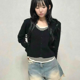 Striped Layered Cardigan T-shirt