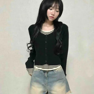Striped Layered Cardigan T-shirt