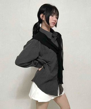 Basic Knit Shawl & Striped Shirt