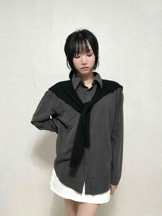 Basic Knit Shawl & Striped Shirt