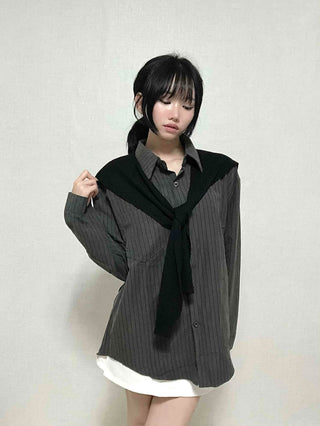 Basic Knit Shawl & Striped Shirt