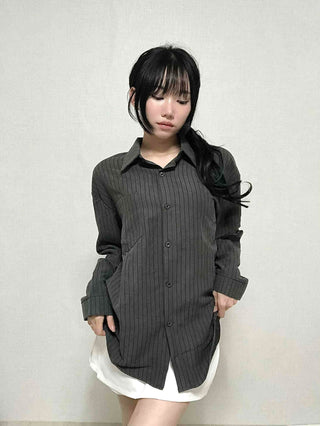 Basic Knit Shawl & Striped Shirt