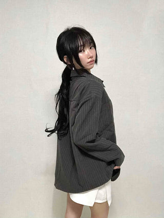 Basic Knit Shawl & Striped Shirt