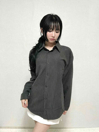 Basic Knit Shawl & Striped Shirt