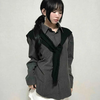Basic Knit Shawl & Striped Shirt