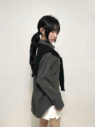 Basic Knit Shawl & Striped Shirt