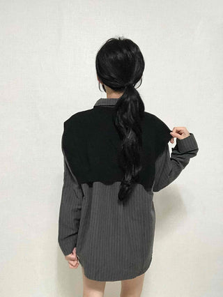 Basic Knit Shawl & Striped Shirt