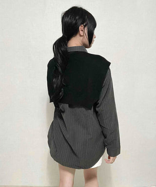 Basic Knit Shawl & Striped Shirt