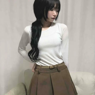 Comfortable Pleated Mini Skirt & Belt