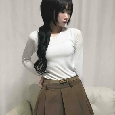 Comfortable Pleated Mini Skirt & Belt