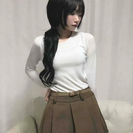 Comfortable Pleated Mini Skirt & Belt