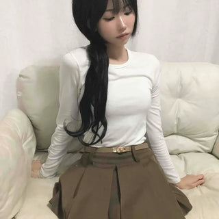 Comfortable Pleated Mini Skirt & Belt