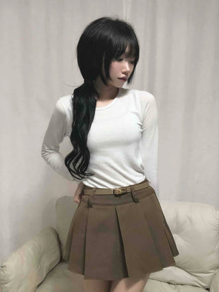 Comfortable Pleated Mini Skirt & Belt