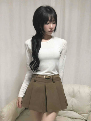 Comfortable Pleated Mini Skirt & Belt