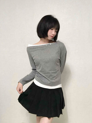 Pure Plain Pleated Mini Skirt