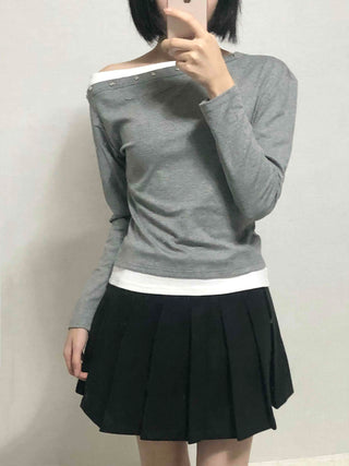 Pure Plain Pleated Mini Skirt