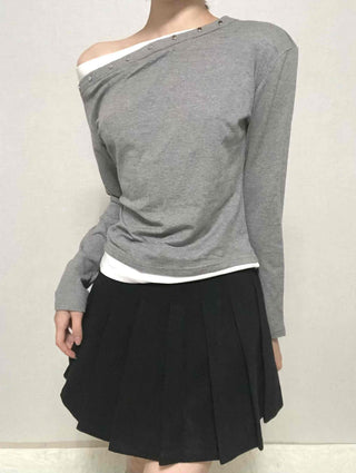 Pure Plain Pleated Mini Skirt