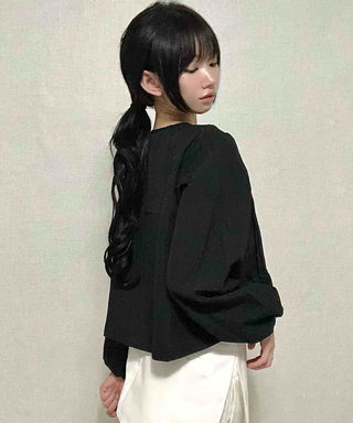 Casual Ribbon Plain Round Neck Blouse