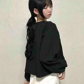 Casual Ribbon Plain Round Neck Blouse