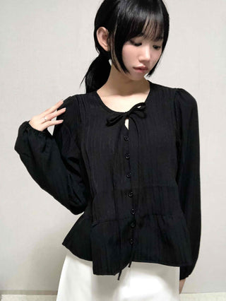 Casual Ribbon Plain Round Neck Blouse