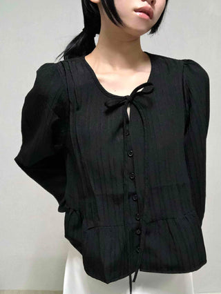 Casual Ribbon Plain Round Neck Blouse