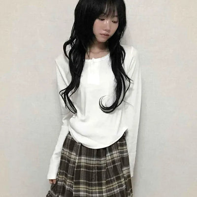 Basic Round Neck Loose Fit Long Sleeve T-shirt