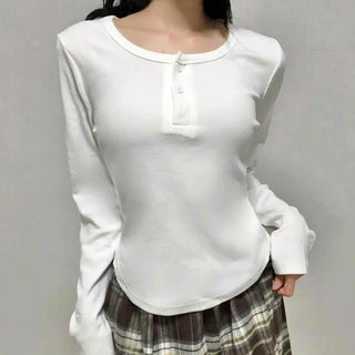 Basic Round Neck Loose Fit Long Sleeve T-shirt