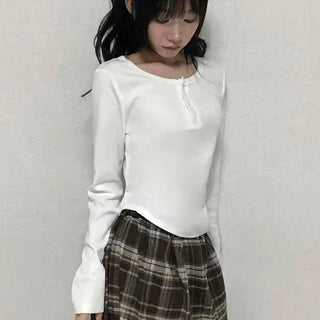 Basic Round Neck Loose Fit Long Sleeve T-shirt