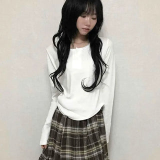 Basic Round Neck Loose Fit Long Sleeve T-shirt
