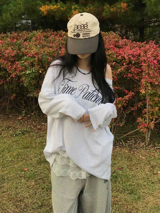 TIME Lettering Oversized Layered T-shirt