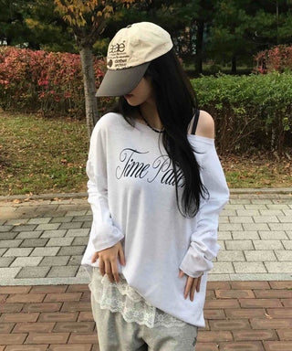 TIME Lettering Oversized Layered T-shirt