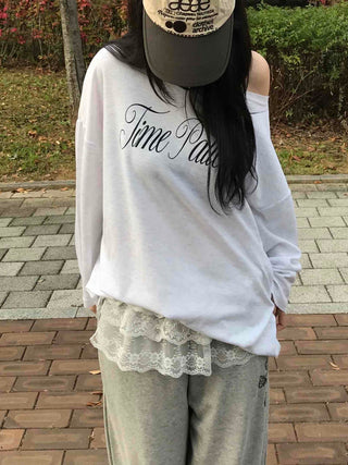 TIME Lettering Oversized Layered T-shirt