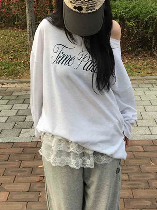 Striped String Loose Fit Round Neck T-shirt
