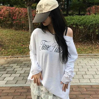 Striped String Loose Fit Round Neck T-shirt