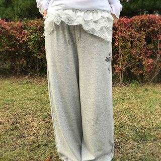 Lace Trim Wide Sweatpants