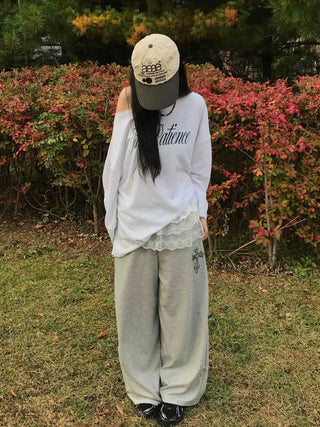 Lace Trim Wide Sweatpants