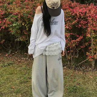 Lace Trim Wide Sweatpants