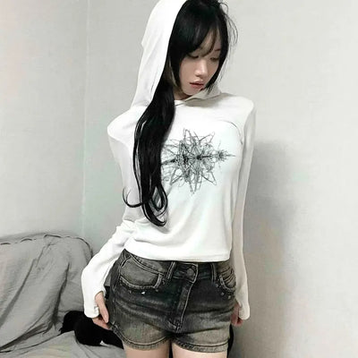 Star Graphic Loose Fit Crop Hoodie