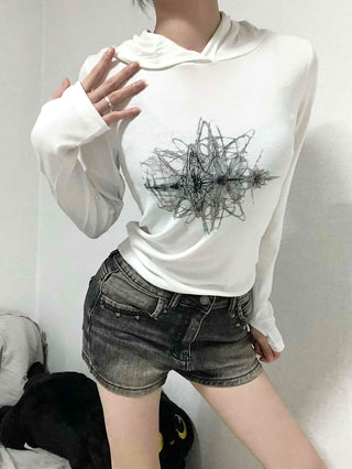 Star Graphic Loose Fit Crop Hoodie