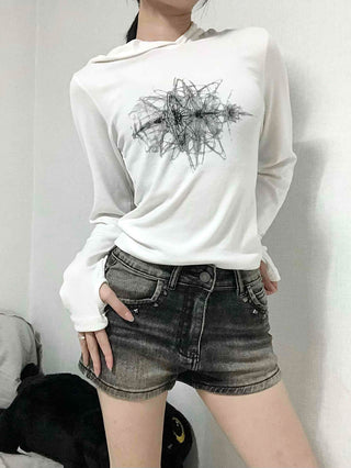 Star Graphic Loose Fit Crop Hoodie