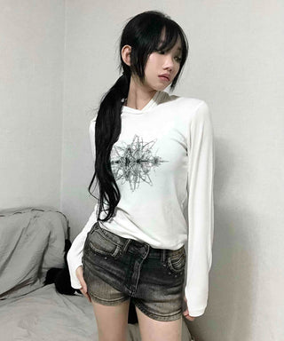 Star Graphic Loose Fit Crop Hoodie