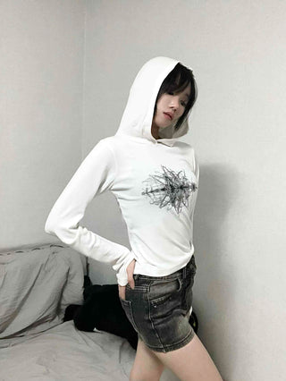 Star Graphic Loose Fit Crop Hoodie