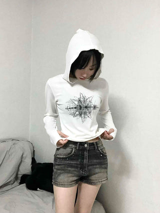 Star Graphic Loose Fit Crop Hoodie