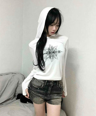 Star Graphic Loose Fit Crop Hoodie