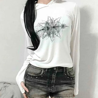 Star Graphic Loose Fit Crop Hoodie