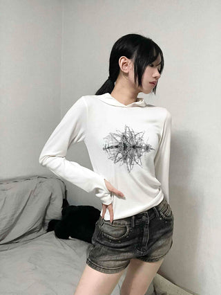Star Graphic Loose Fit Crop Hoodie